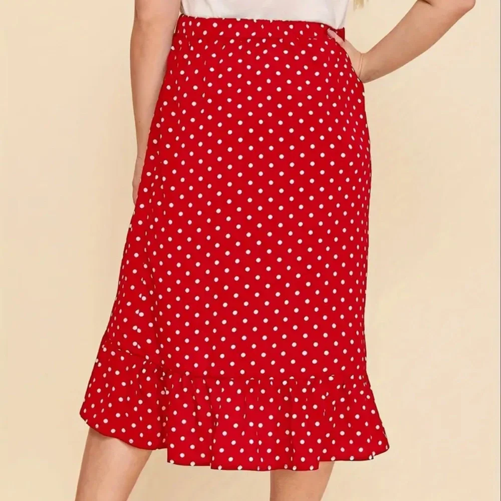NEW| Plus Size Womens Ruffled Polka Dot Print Chic Skirt - Picture 4 of 4